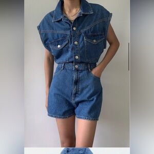 Zara Blue Denim Collared Romper